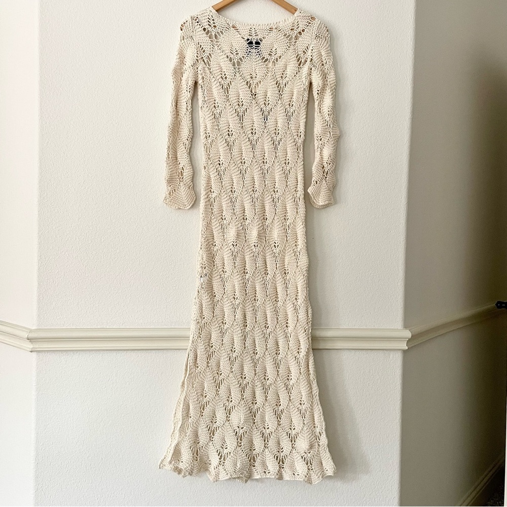 Aeron Shela Dress Crochet Maxi Open Weave Knit Kaftan Caftan Swim Cover Designer - Picture 4 of 13